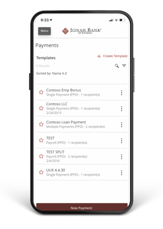 jonah bank mobile banking screen sample